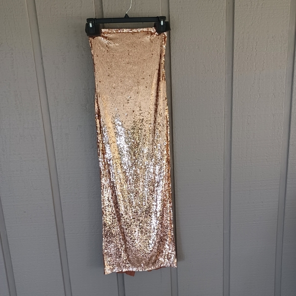 Alice And Olivia Fifi Sequin Strapless Maxi Dress Size 2 Lace Up Back Tan Bronze - Picture 2 of 15
